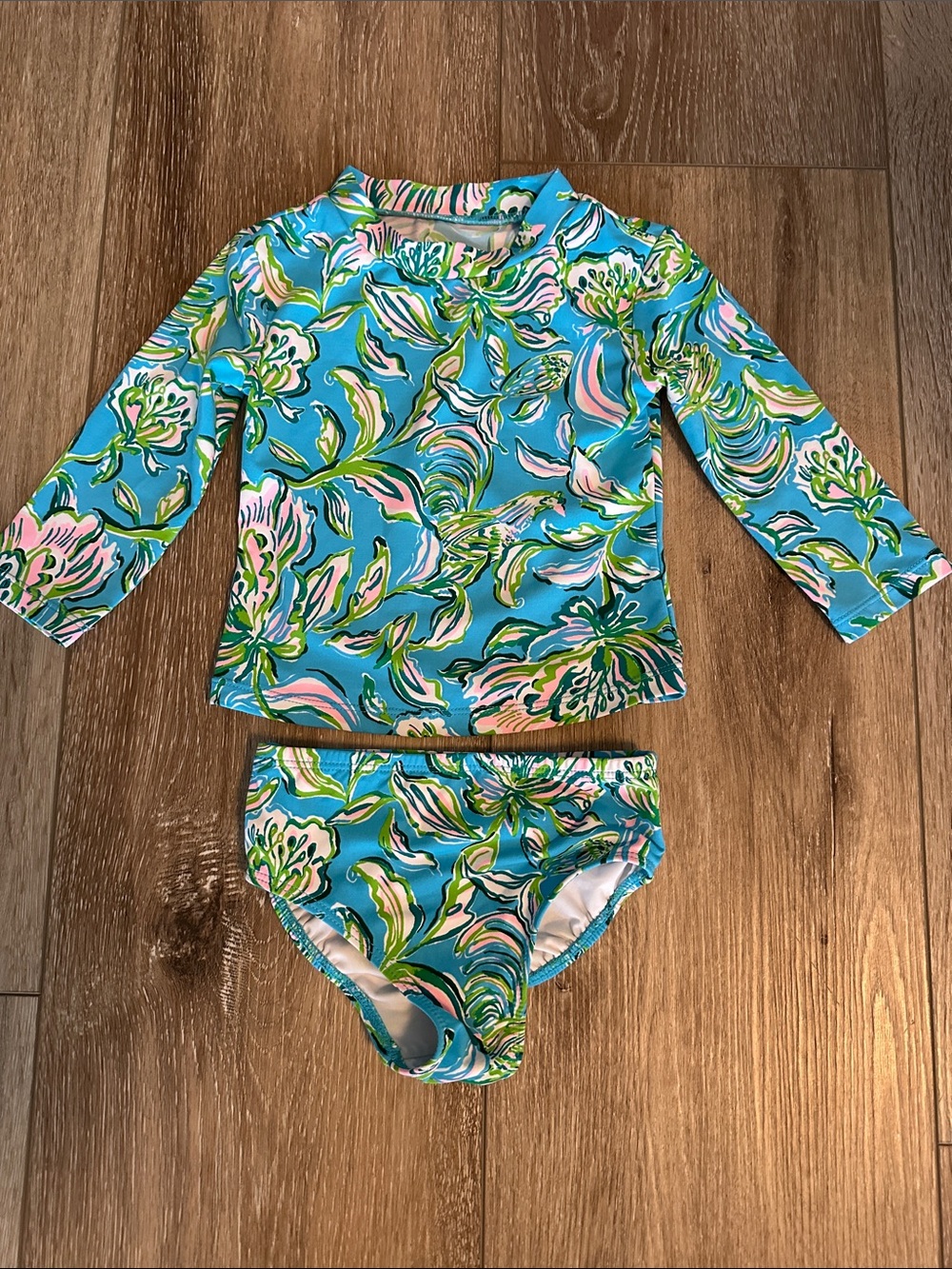 Lilly Pulitzer Girls' Aqua Pink Green Floral Rashguard Set